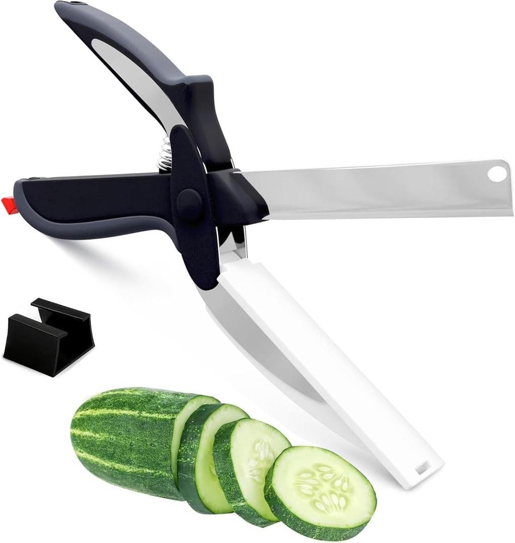 Cutting Board Scissors - 2 In 1 Stainless Steel Vegetable Scissors Cutting Board Knife, Dishwasher Safe, Safety Lock, Rust Resistant - Sharp Kitchen Scissors for Vegetables & Fruits