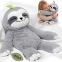 Mewaii 4 Lbs Weighted Stuffed Animals with Heating Pad- Heavy Belly & Limbs, 15" Sloth Heated Plush for a Realistic Hug, Super Soft Fluffy Plush Toy for Kids
