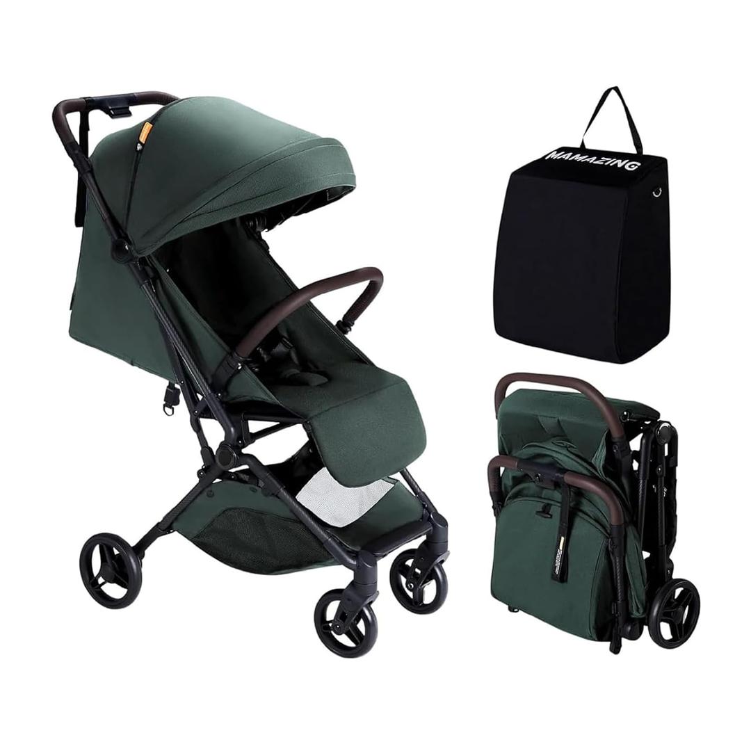 MAMAZING Ultra Air Lightweight Baby Travel Stroller with Carbon Fiber Frame, Compact & Airplane-Friendly, One-Handed Fold, 11.6 lbs, Perfect for Toddlers, Green