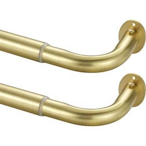 Room Darkening Curtain Rod 48-84 Inches, Wrap Around Design, Extra-Thick 3/4 Inch Diameter Single Drapery Rod, Extendable Metal Rod Set of Window Treatment (2 Pack Brass)