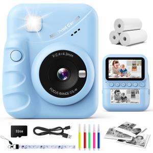 Kids Camera Instant Print, 3.0'' Screen 48MP Photo Instant Camera for Kids with 32GB Card, 1080P HD Digital Child Printable Toy, Gift for 3-12 Year Old Girls Boys