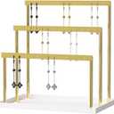 3-Tier Earring Organizer Holder Stand, Metal Jewelry Stand with Tray for Earring Display, 42 Holes Metal Earring Storage Tower Rack for Women Girls Home Use (Gold)