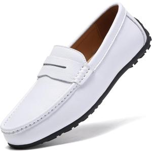 Men's Leather Casual Slip on Loafers Driving Walking Shoes (12, 891 White)