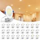 VOLISUN 24 Pack 4 inch Recessed Lighting, 5CCT LED Recessed Light with Junction Box, 2700K-5000K Selectable, 9.5W Eqv 80W, 810LM Dimmable Canless Wafer Downlight, LED Ceiling Light ETL Certificated