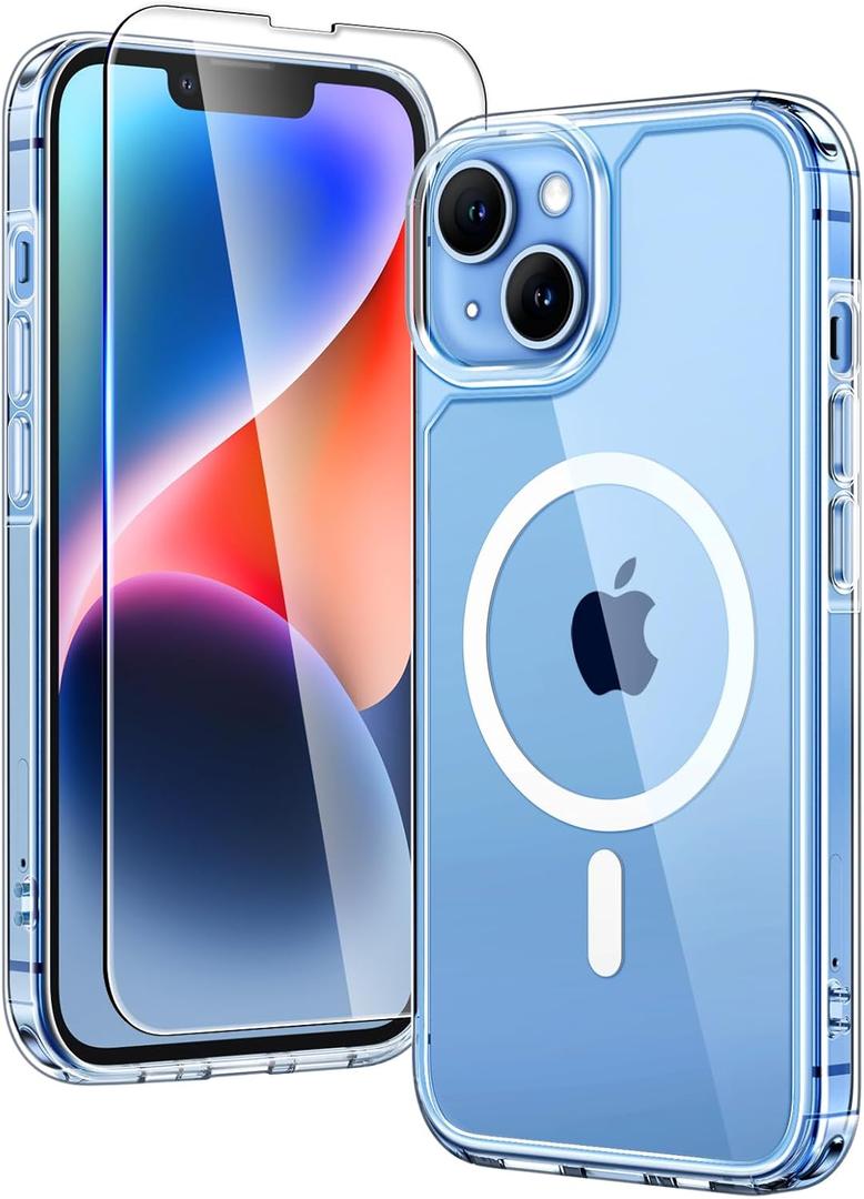 TAURI 2 in 1 Magnetic for iPhone 14 Case Clear, [Compatible with MagSafe] with Screen Protectors, Military-Grade Drop Protection Shockproof Slim 14 Cover 6.1 Inch