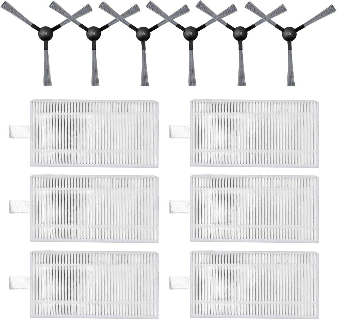 Replacement Filters and Side Brushes for bObsweep Dustin, Orb-i, Ultra-Vision, RC400 6 Pack Filters + 6 Pack Side Brushes, Robotic Vacuum Cleaner Parts & Accessories Kit