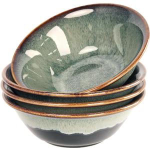 Cereal bowls 11 OZ, Ceramic Soup Bowl for Kitchen, Black reactive glaze Bowl for Pho, Chip, Fruits, Salad, Noodle, Ramen, Suit For Housewarming - 5.9 Inch, Set of 4