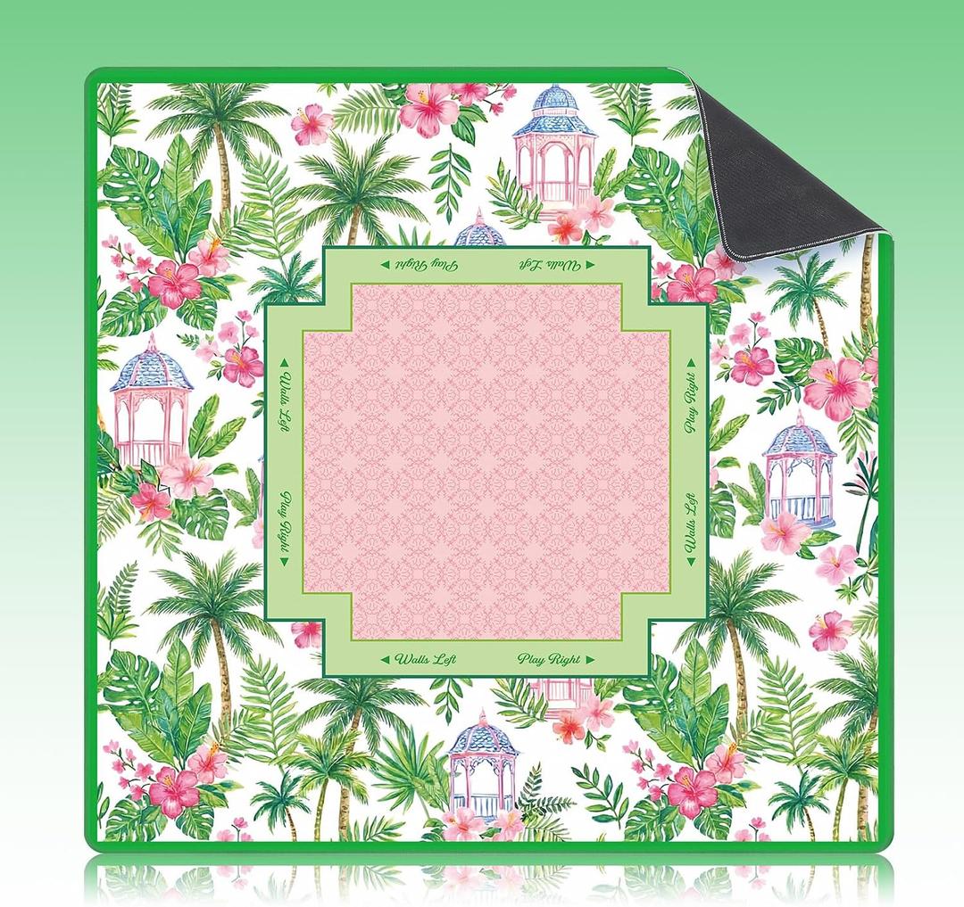 Seenelling Mahjong Mat 31.5" x 31.5" Non-Slip Noise Reduction Mahjong Table Mat Multi Purpose Game Table Cover for Mahj Tiles Board Poker Dominoes Tile Games(Tropical Green)