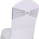 Silver Grey Chair Sashes 60 Pack Spandex Grey Sashes for Chairs Universal Light Grey Chair Sashes Bows with Heart Buckle Slider for Wedding Banquet Party Decorations