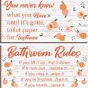 Yookeer 2 Pieces Wooden Peach Bathroom Decor Bathroom Rule Wall Plaque Decor Wooden Hanging Sign Funny Cute Farmhouse Peach Accessories Wood Plank for Home Rustic Decoration,12 x 6 Inch