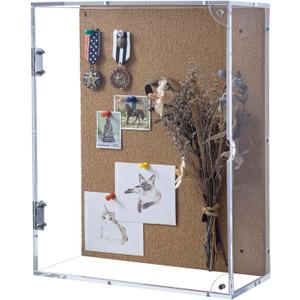 MyGift 11 x 14 Premium Acrylic Clear Wall Mounted Shadow Box Cabinet with Cork Backing and Hinged Magnetic Closure Door
