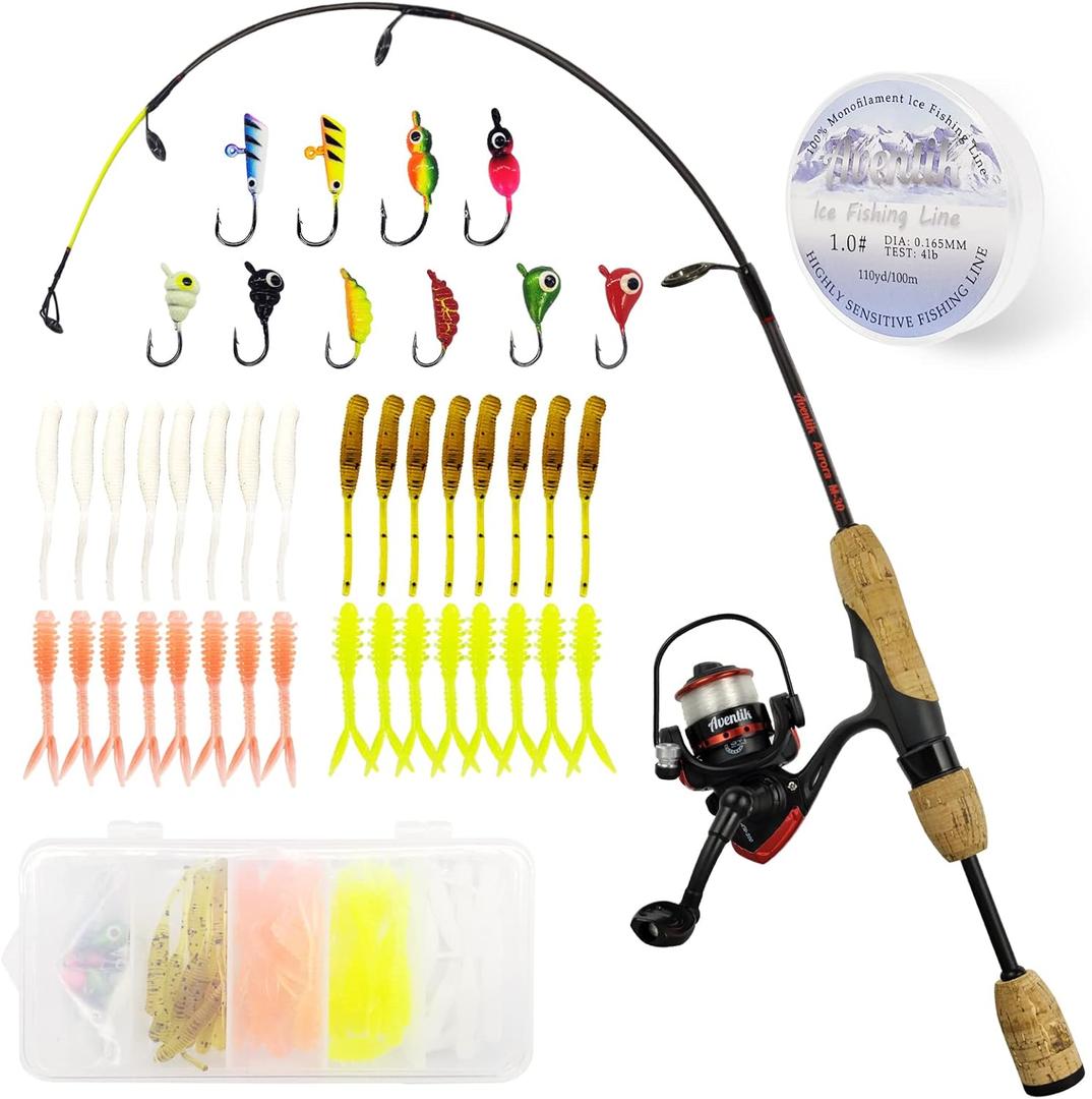 Aventik Ultralight Ice Fishing Rod and Reel Combo 26/28/30/32 inch Medium Light Fast Action Multi-Species Ice Fishing Combos for Walleye Perch Panfish