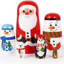 HEALLILY Christmas Wooden Stacking Doll Christmas Russian Matryoshka Doll Wooden Nested with Santa Claus Elk Snowman Polar Bear Penguin for Kids Birthday Toy Party Home Decor