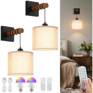 Battery Operated Wall Sconces Set of 2, 8000mAh Rechargeable Sconce RGB 15 Colors Dimmable Wall Sconce Wireless Battery Powered Sconces Decor Wall Lights for Living Room Bedroom Black