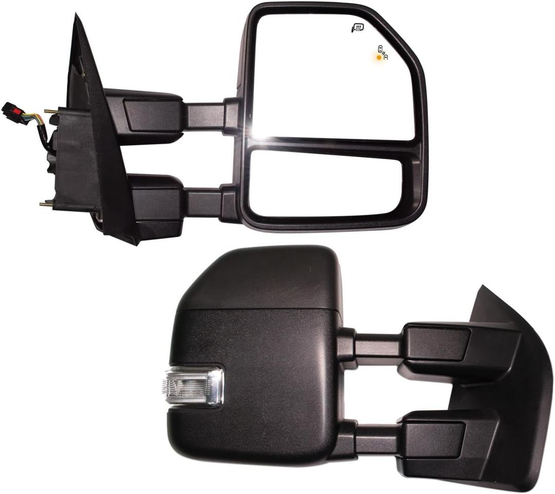 AERDM New towing mirror Power Heated Compatible with Ford Super Duty F-250 F-350 F-450 F-550 2017 2018 2019 Pickup Truck Replacement Extendable Towing with Turn Signal, Clearance and Auxiliary Lamp (Black)
