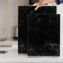 Glass Cutting Board 16"x12": Tempered Glass Kitchen Counter Protector - Durable- Scratch-Resistant, Heat-Proof - Design 1 - Black Marble Effect