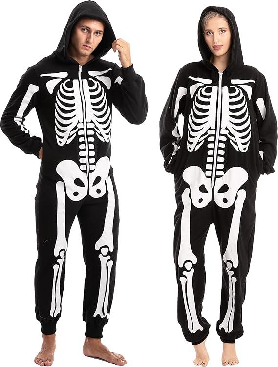 Spooktacular Creations Halloween Skeleton Costume, Unisex Skeleton Costume Jumpsuit Pajama for Adult Halloween Themed Parties L