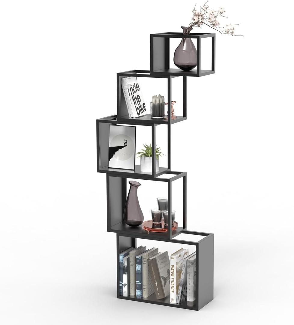 5-Tier Black Unique Metal Bookshelf  49.2" Modern Bookcase for Books, CDs, and Collectibles  Stylish Storage & Display Shelf for Living Room, Bedroom, Office, or Home Decor 5-Tier Black Unique Metal Bookshelf  49.2" Modern Bookcase for Books, CDs, and Collectibles  Stylish Storage & Display Shelf for Living Room, Bedroom, Office, or Home Decor