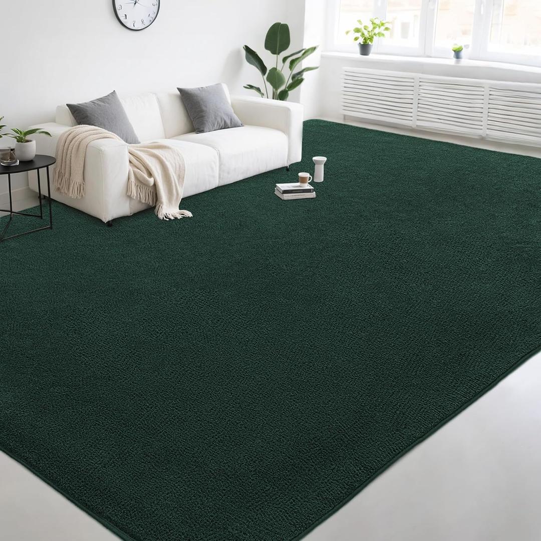Large Modern Area Rugs for Living Room Bedroom, 8x10 Feet Dark Green Ultra Soft Thickened Memory-Foam Indoor Rug, Comfy Aesthetic Solid Minimalist Carpets for Girls Boys Nursery Dorm Home Decor