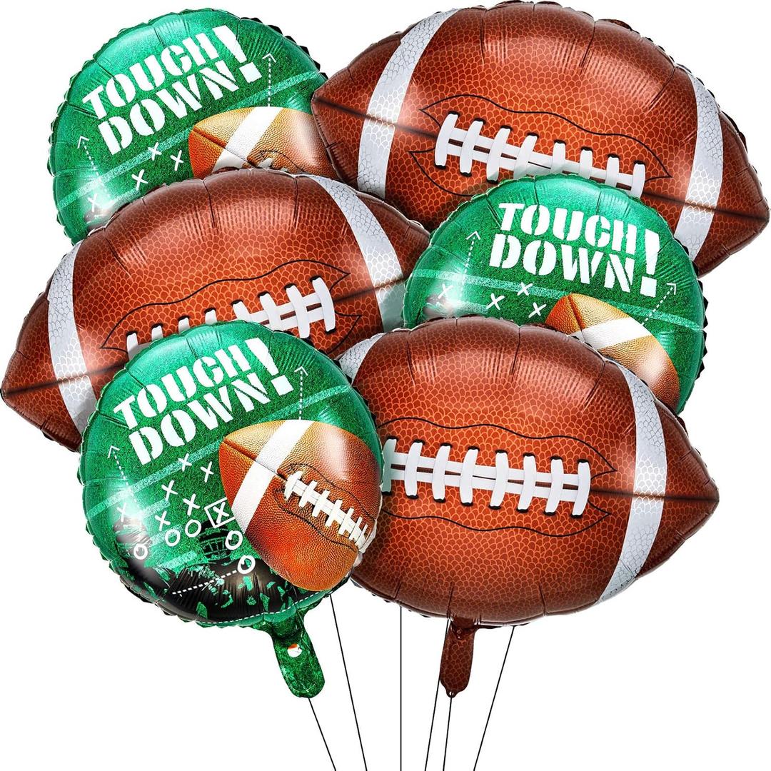 Sumind 6 Pieces 26 & 18 Inch Football Balloons Set Football Party Decorations Sports Foil Rugby Ball Balloons for Birthday Tailgate Game Day, Sports Event(6 Pieces)