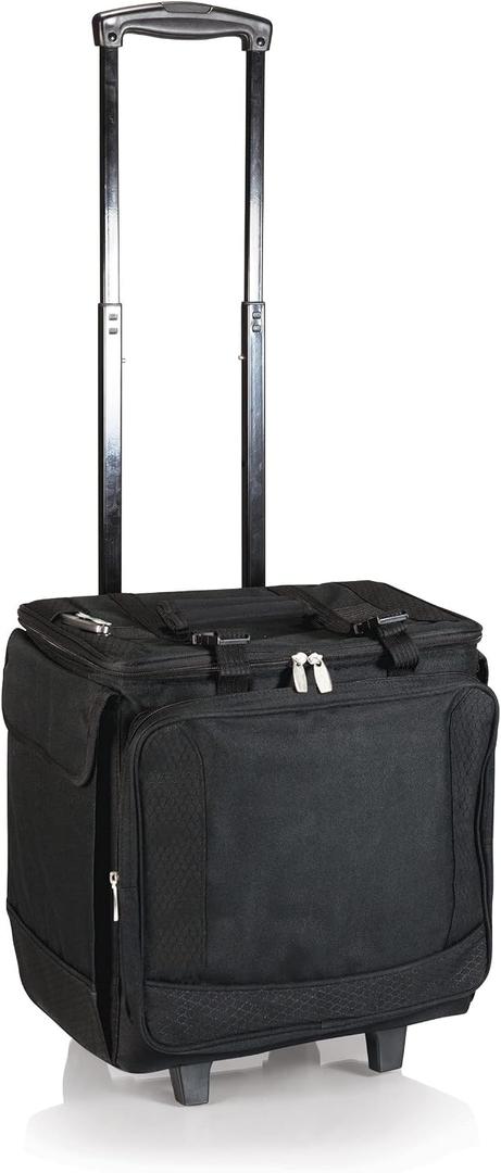 PICNIC TIME Bodega Rolling Wine Cooler, Insulated 12-Bottle Wine Cooler with Wheels, Outdoor Portable Rolling Ice Chest with Water-Resistant Liner, Telescopic Handle and, Large Pockets, (Black), One Size