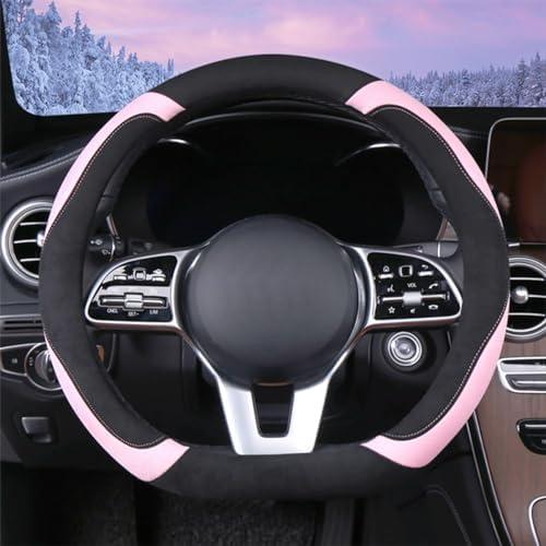 WJMZ Soft D Shape Steering Wheel Cover, Warm Steering Wheel Cover Fashion Universal 15 inch, Pink