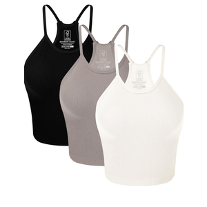 BAMBOO COOL Women's Seamless Tank Top Moisture-Wicking Workout Ribbed Camisoles U-Neck Camis 3-Pack