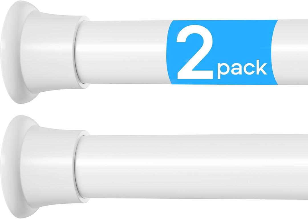 2 Pack Shower Curtain Rod 31-76 Inches Adjustable Tension Curtain Rod No Drilling Spring Loaded Curtain Rods White Shower Rods For Bathroom,Window,Closet,Room Divider,7/8" Diameter