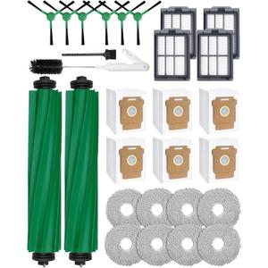 28 Pcs Accessories Set for iRobot Roomba Plus 405/505/507 Combo Robot Vacuum Cleaner: 2 Main Brushes, 6 Side Brushes, 4 HEPA Filters,8 Dust Bags, 6 Mop Pads, 2 Cleaning Brushes