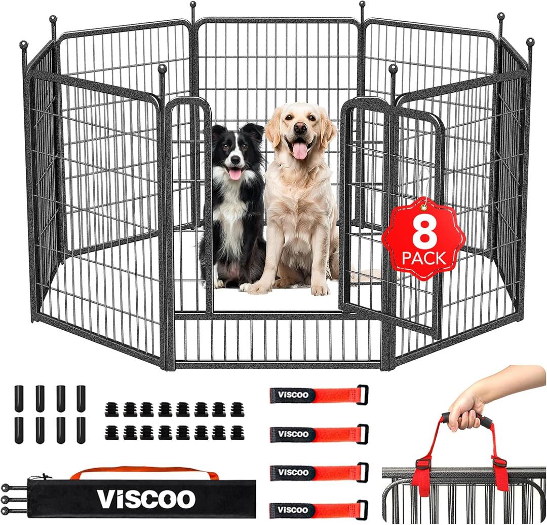 Dog Playpen Outdoor, 8 Panels 40" High Heavy Duty Metal Dog Pen, Pet Fence for Large/Medium/Small Dogs, with Doors Foldable Metal Dog Fence Exercise Pen for RV, Camping, Yard