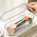 Makeup Brush Holder Organizer, Cosmetic Storage Case with Lid, Clear Acrylic Waterproof Dustproof Organizer for Makeup Sponges, Vanity, Bathroom & Desktop (1 Pack)