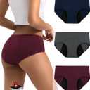 INNERSY Heavy Flow Period Underwear for Women Teens, Leak-Proof Menstrual Cotton Protective Hipster Panties 3-Pack Small