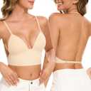 Low Back Bras for Women-Seamless Invisiable Backless Bras-Wireless Triangle Bralette Low Cut Open Back Multiway Halter Bra (36B, Sand)