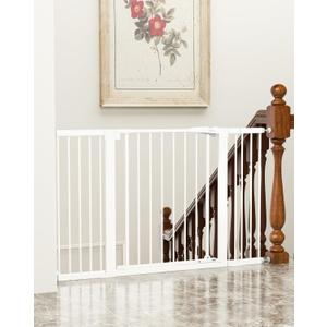 keny 29.7"-51.5" Extra Wide Baby Gate for Stairs, Easy Walk Thru Dog Gate with 21.1" Large Opening Door, Pressured Mounted No Drilling Pet Gate, 30" Tall, White