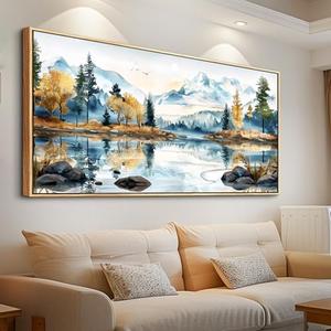 ERQINHUA Large Canvas Wood Framed Abstract Wall Art Living Room Wall Decor for Bedroom Office Decoration Watercolour Paint Tree Lakeside Landscapes Picture Artwork Home Decor Ready to Hang, 30x60 In