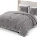 UGG Kenzie Full/Queen Comforter Set with 2 Pillow Shams Plush Faux Fur Bedding Soft Warm Down Alternative Comforter Washable Hypoallergenic Fluffy Blanket Set for Bedroom, Full/Queen Size, Seal (Grey)