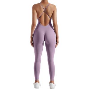 MOOSLOVER Women Strappy Backless One Piece Jumpsuits Tummy Control Padded Workout Rompers (Purple, S)
