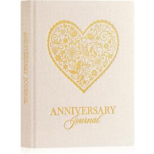 Lanpn Wedding Anniversary Journal Book, Linen Dating 1st to 70th Couple Memory Book Wedding Scrapbook, 190 Pages Love Stories Notebook Newlywed Marriage Anniversary Bridal Shower Gift, Beige (Heart)