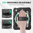 SEYMAC Case for iPad Air 11 Inch M4 / M3 / M2 (2026/2025 / 2024), Heavy Duty Shockproof Protective Case with Screen Protector, 360 Rotating Stand and Hand/Shoulder Strap, Black 