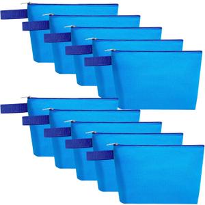 10 Pieces Cotton Canvas Makeup Bag with Bottom and Strap, Multi-Purpose Cosmetic Bag with Zipper Travel Toiletry Pouch, Blank DIY Craft Bag (Blue, S)