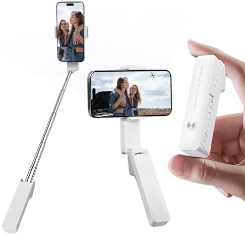 SuperDesk Extendable Mini Selfie Stick for iPhone, Pocket Size Portable Selfie Stick with Remote, Compact Phone Selfie Sticks with Phone Holder for Content Creation/Vlog/Video Record/Live Stream (White)