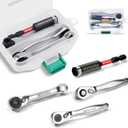 GEINXURN Mini Ratchet Wrench& Bit Holder Set 4 Pcs, 1/4" Drive Ratchet Handle Wrench, 72-T Quick-Release Reversible Socket Wrench, Impact Extension Bit Holder with Case