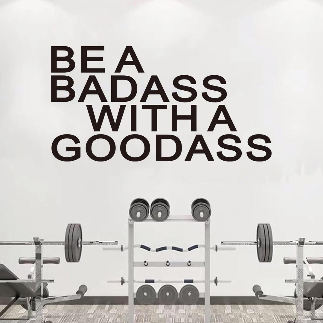 2 x VODOE Be A Bada$s with A Gooda$s Wall Decals Inspirational Gym Wall Stickers Motivational Quotes Art Vinyl Yoga Exercise Sports Positive Fitness Garage Wall Decor 21"X11"