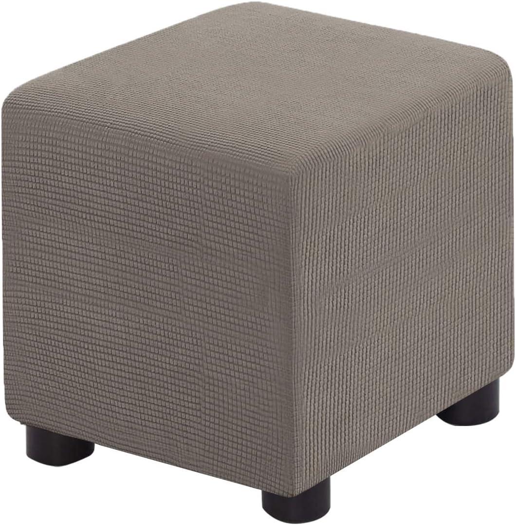 Ottoman Cover Square Folding Storage Ottoman Slipcovers Jacquard Stretch Cube Footrest Foot Stool Covers Protector with Elastic Band (Medium,Taupe) (M- Length&Width:27-32"/Height:15-18")