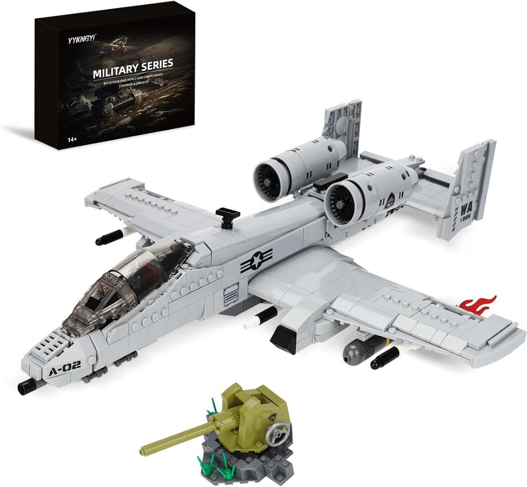 A-10 Attack Jet Building Kit  Compatible with Lego Military Plane Model, Ground Support Bomber Aircraft Toy for Adults (961 PCS)