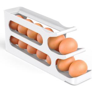 Sotfamily Egg Holder for Fridge, 3 Tiers Auto Rolling Egg Storage Organizer for Refrigerator, Slim Space Saving Container, Dispenser - Egg Roller for Eggs 18 Count