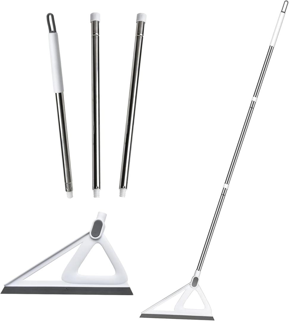 Multifunction Magic Air Broom, Rubber Squeegee Broom with 53" Long Handle, Silicone Floor Scraping Sweeper for Floor Bathroom Foam Kitchen Shower Tile Marble Pet Hair Fur Glass Window Cleaning, Grey