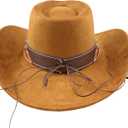 Carnavalife Cowboy Hat for Women Men with Wide Brim Western set with black bandana for Cowboys and Cowgirls (Brown)