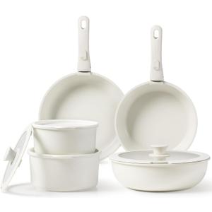 CAROTE Pots and Pans Set, Nonstick Cookware Sets Detachable Handle,Induction Kitchen Set Non Stick with Removable Handle, RV Set, Oven Safe, Cream White, 11 Pcs