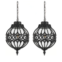 Zanritelit Globe Outdoor Pendant Lights for Porch Patio Garage, Matte Black Aluminum Anti-Rust Hanging Light Fixture, Industrial Round Clear Glass Exterior Chandelier, Outside Pendant Lamp, 2 Pack
